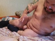 Midget jerks off his fat cock and cums twice in a row!