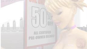 Blonde Slut Gags on Massive Cock in Dildo Shop
