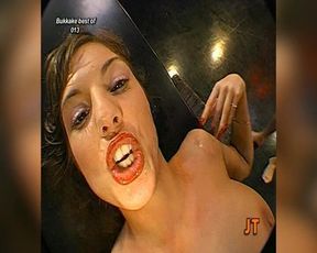 Brunette Bukkake Slut Swallows Massive Cum Loads