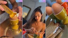 Morning routine cooking and eating eggs