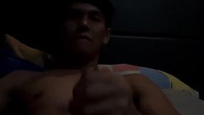 Filipino stud with huge cock jacks off to a cum shot