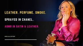 Quiet ASMR Perfume Application & 120s Puffing: Glam British MILF in Satin Pink, Mini Leather Skirt & High Boots with Fragrance Cues - Miss Lulu Leather - 4K
