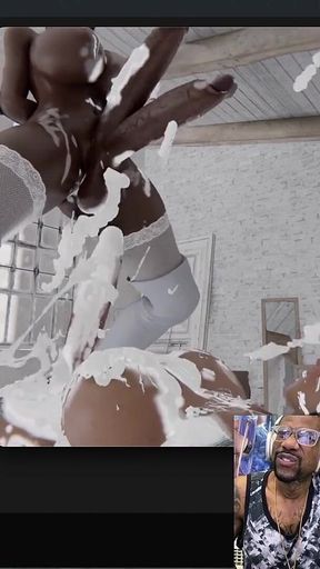 Double Ebony Transgender Cock 2b Cums Hard While Riding Tifa’s Fat Cock