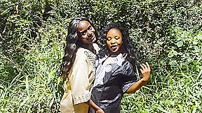 Lesbian Ebony College Friends Toying after Walk in Public Park