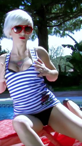 Milky Cooper: Horny Petite Blonde Milky Removing Clothes at the Pool