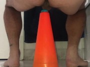 Riding a traffic cone