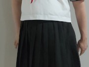 Crossdresser Wearing Sailor dress and her fetish, then Jerking off 02 偽娘 女子セーラー服