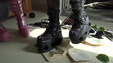 Snotty, gothic anime fetish girls crush their neighbor's apartment out of boredom!
