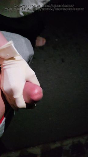 Glans Teasing Handjob While Walking Down the Street at Night