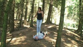 Katie Tramples Her Slave In The Woods