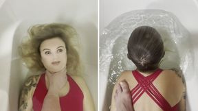 Anastasia trying to stay underwater as long as she can