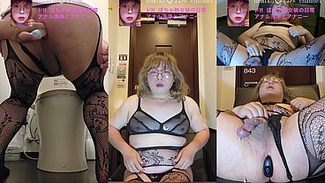 アナルプラグを挿して本棚をうろつく女装。興奮して最終的にはトコロテンしてしまう(笑)に