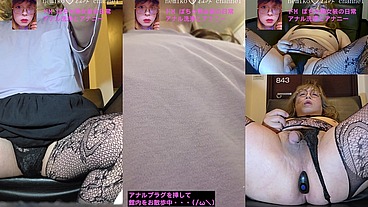 アナルプラグを挿して本棚をうろつく女装。興奮して最終的にはトコロテンしてしまう(笑)に