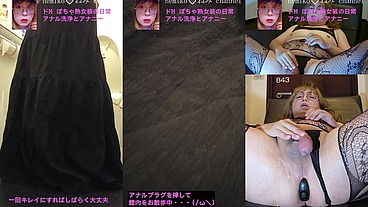 アナルプラグを挿して本棚をうろつく女装。興奮して最終的にはトコロテンしてしまう(笑)に