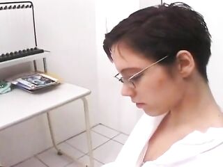 Short Haired German Nurse Lets Him Lick Her Foot