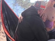 Camping Sex in the Hammock. Outdoor public