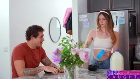 Stepbrother's rod gets morning wood, Della Cate sucks it off