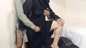 indian muslim whore in black burqa enjoying an arab cock missionary style cunt fucking in hijab