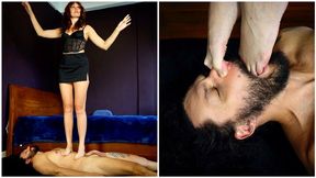 PREY AT MY FEET FHD | Muscular body trampling, foot gagging, slobbering long toes, footjob