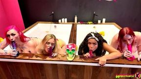 Warning Extremely wet! Lesbian foursome in the luxury jacuzzi
