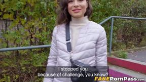 Stunning Helina Dream drops on her knees to swallow my cock before doggystyle position