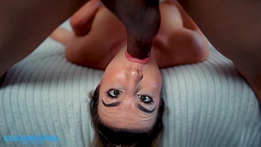 Upsidedown Facefuck Gag & Big cum from handjob