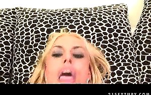 Hot blonde in stockings gets baseball bat up her twat