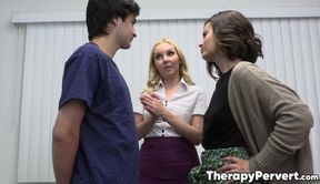 Stepsiblings and MILF therapist have a steamy group session