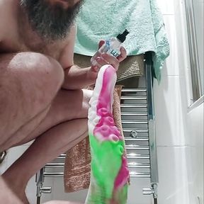 Chastiy locked bear with monster dildo