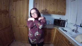 Mom Stripping out of leggings top and underwear