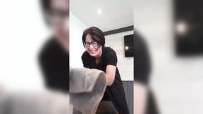 Julie squirts naked in bucket at workplace
