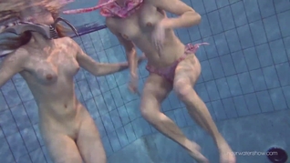 Blonde and brunette Duna and Nastya underwater cuties