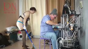 A naked maid is cleaning up in an stupid IT engineer'_s office. Real camera in office. 2