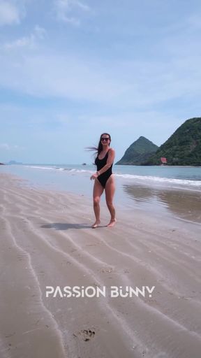 Black Bikini and Passionate Flashing on the Beach