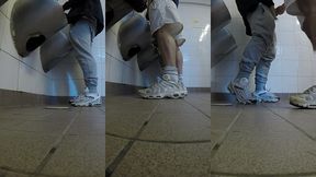 amateur boys in sneakers wank and try handjob in public toilets  urinal