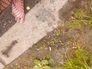 Public pee in fishnets