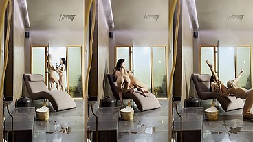 Lesbian steaming room fun