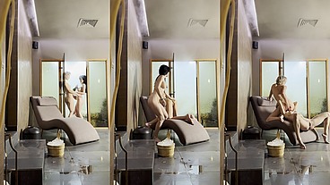 Lesbian steaming room fun