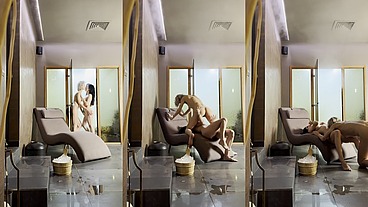Lesbian steaming room fun