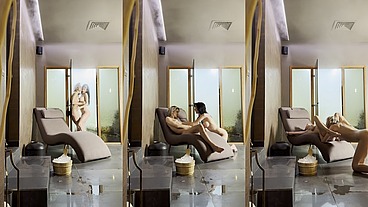 Lesbian steaming room fun