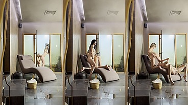 Lesbian steaming room fun