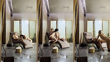 Lesbian steaming room fun