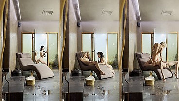 Lesbian steaming room fun