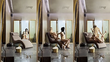 Lesbian steaming room fun