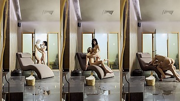 Lesbian steaming room fun