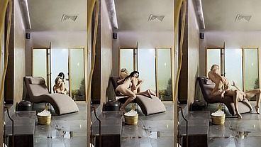 Lesbian steaming room fun
