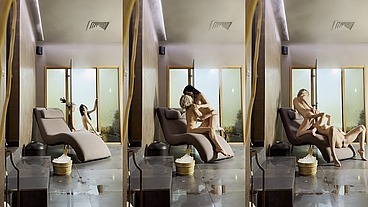 Lesbian steaming room fun