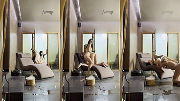 Lesbian steaming room fun