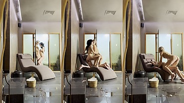 Lesbian steaming room fun