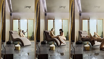Lesbian steaming room fun